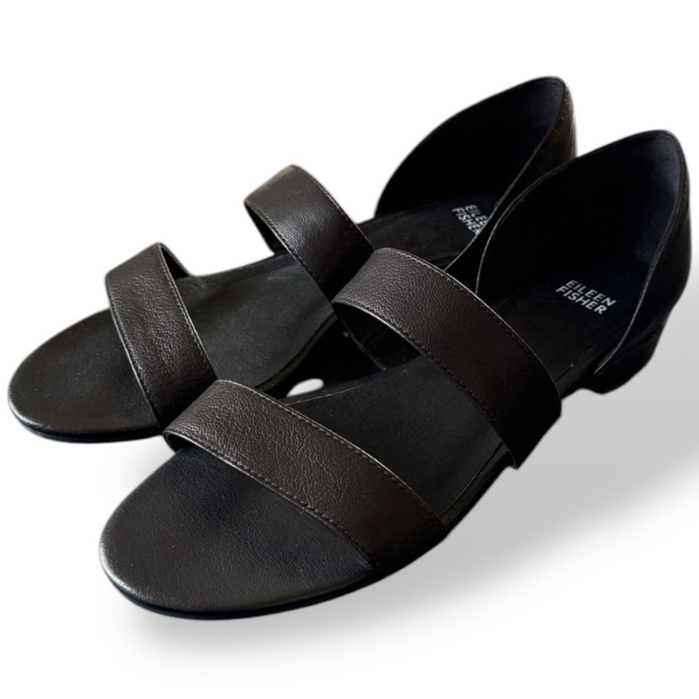 Eileen Fisher Black Val Tumbled Leather Sandal